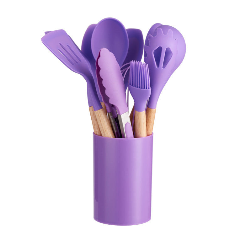 12-piece Silicone Kitchenware With Wooden Handle
