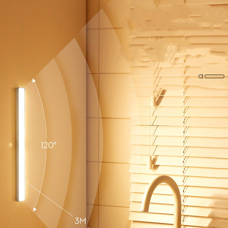 Led Intelligent Human Body Induction Wireless Magnetic Suction Long Strip Small Night Light Rechargeable Type