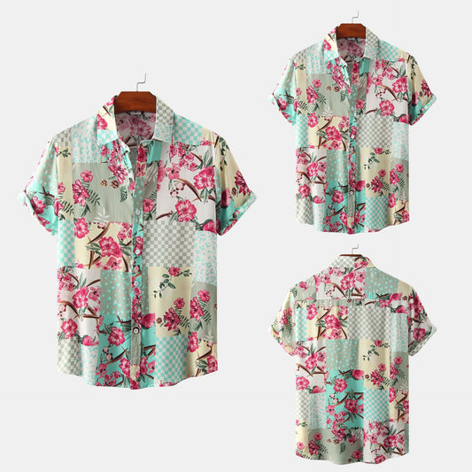 European And American Floral Men's Short-sleeved Shirt