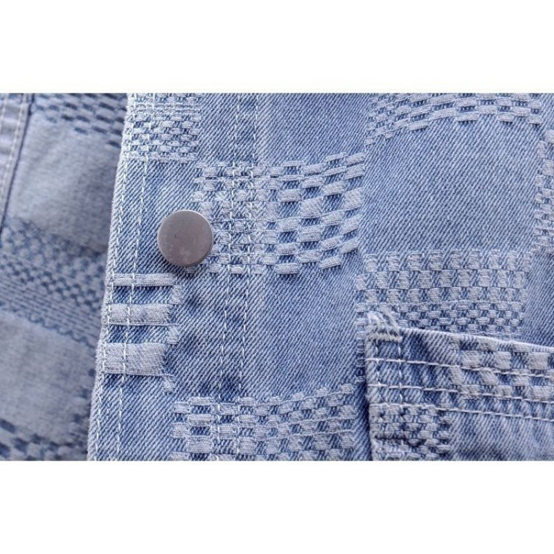 Niche Sailor Collar Jacquard Short Denim Coat