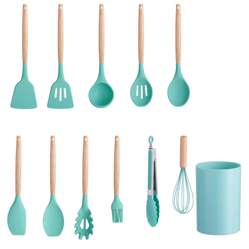 12-piece Silicone Kitchenware With Wooden Handle