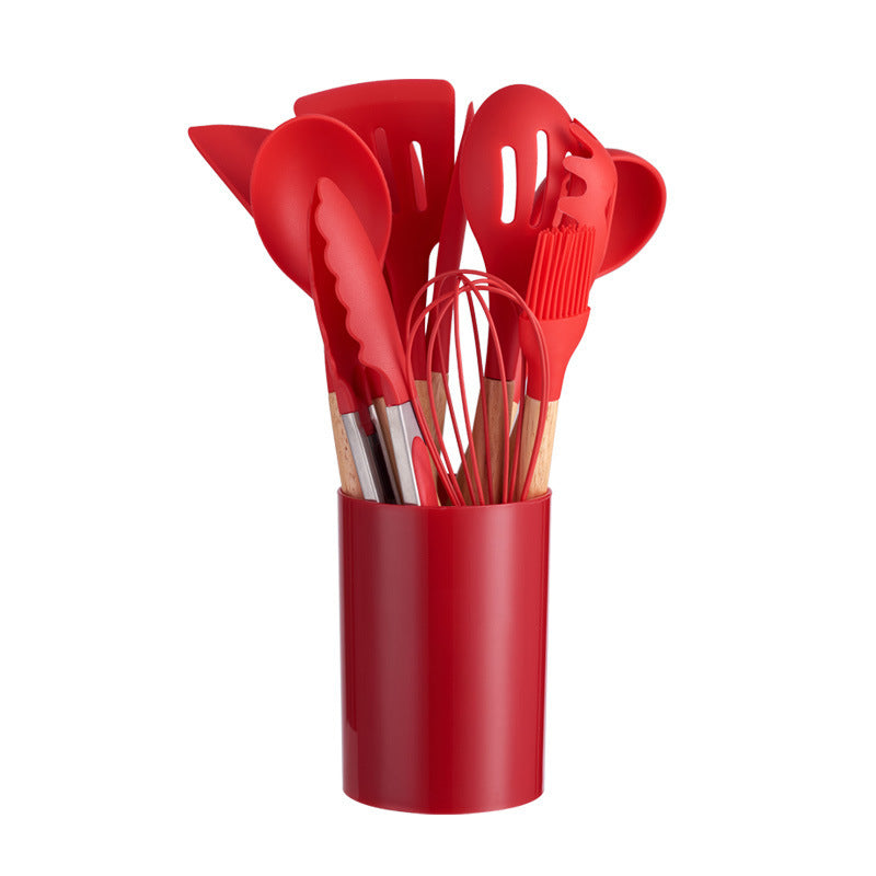 12-piece Silicone Kitchenware With Wooden Handle