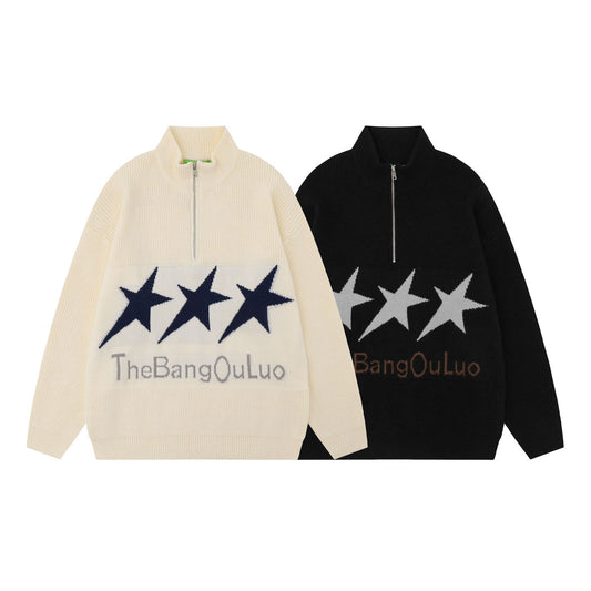 Men's Vintage XINGX Embroidered Stand Collar Sweater