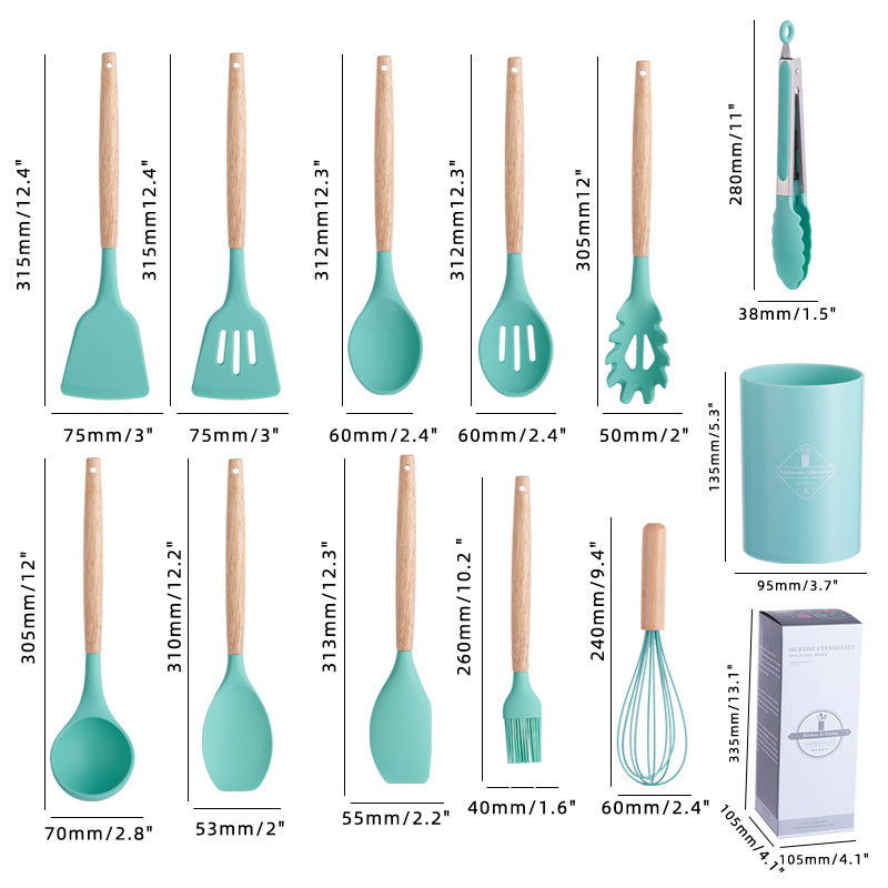 12-piece Silicone Kitchenware With Wooden Handle