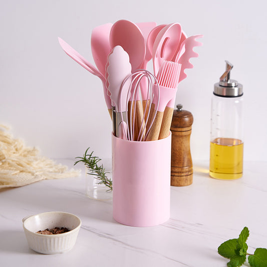12-piece Silicone Kitchenware With Wooden Handle