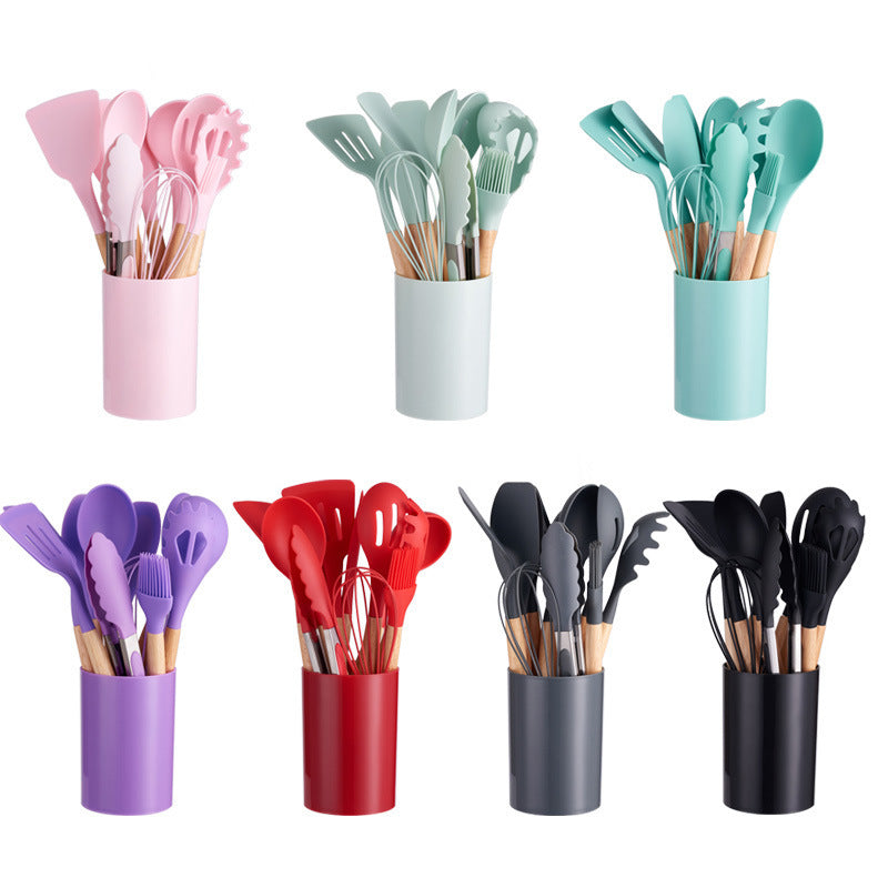 12-piece Silicone Kitchenware With Wooden Handle