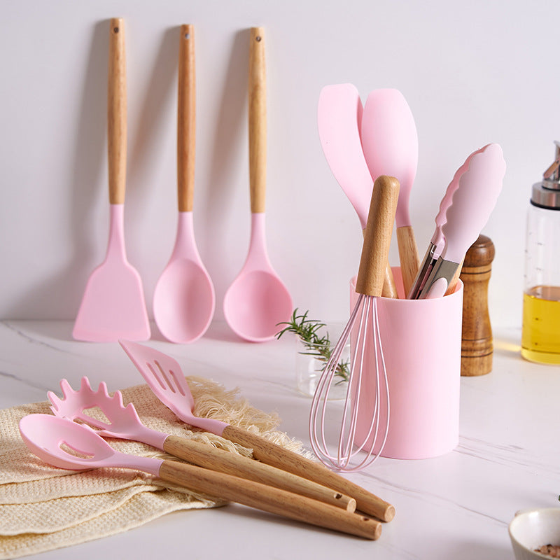 12-piece Silicone Kitchenware With Wooden Handle